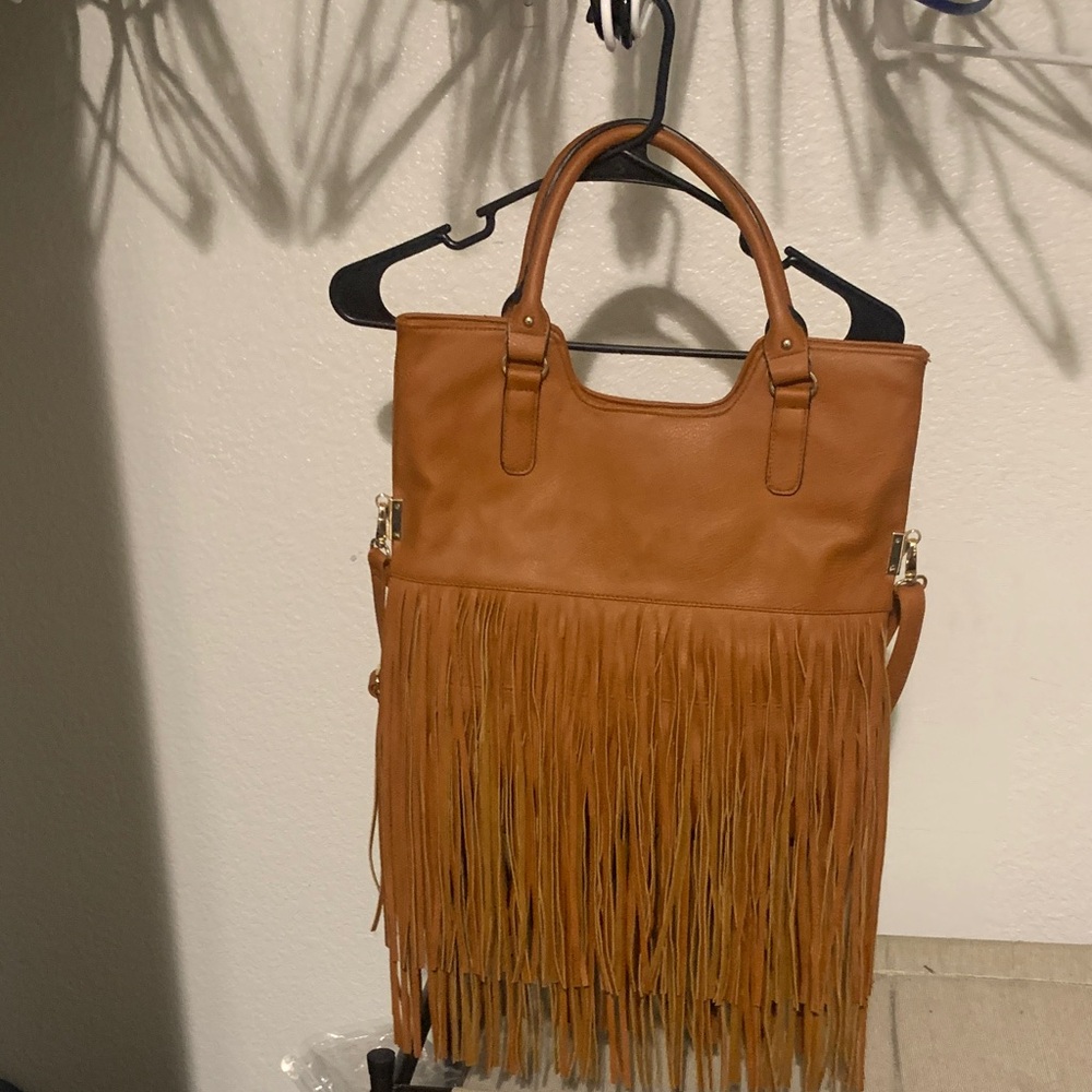Big Buddha Tan Fringe Tote Bag